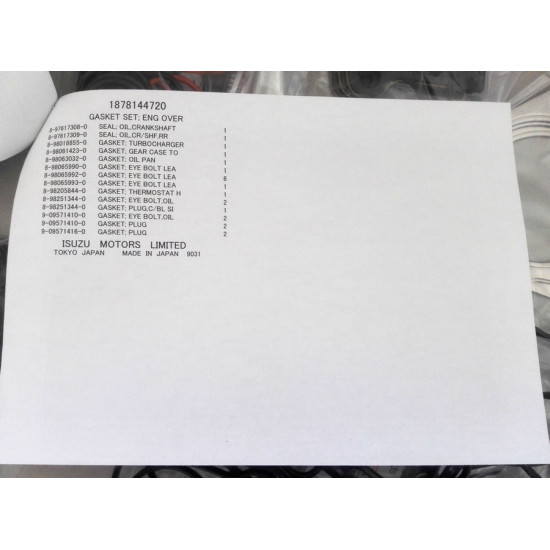 Engine gasket Set Isuzu 1878144720 Genuine